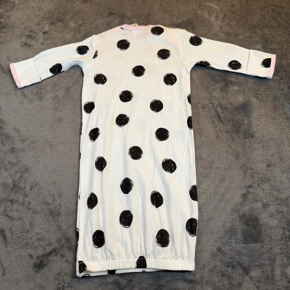 Gerber‎ Polka Dot Sleep Gown Kids 0-6 Months White Pink Trim Cotton